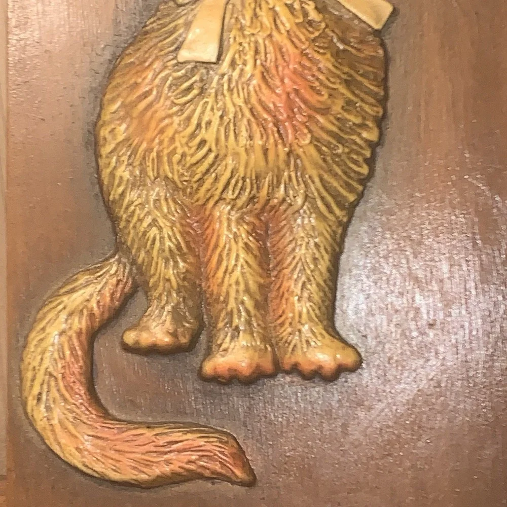 Vtg 1960s Chalkware Persian Cat Plaster Wall Hanging Art MCM 13.5